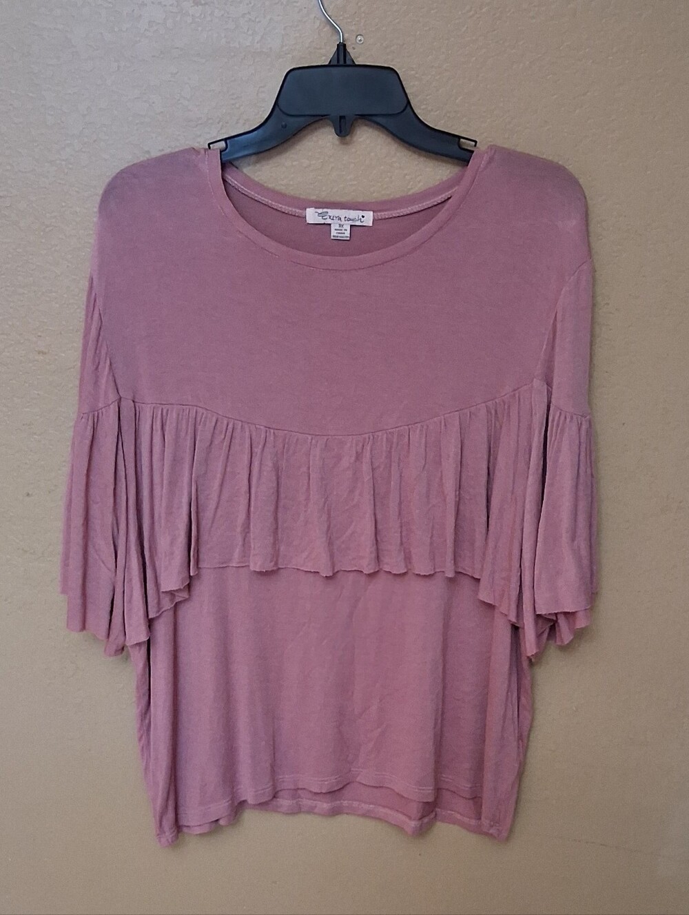 Extra Touch Dusty Rose Ruffle Short Sleeve Top